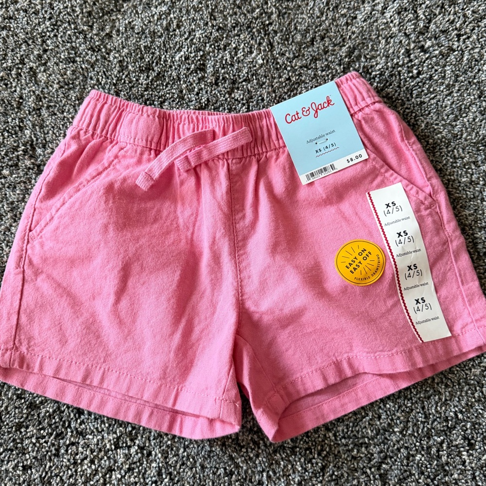New! Cat & Jack Pink Girls' High-Waist Drawstring Cotton Shorts